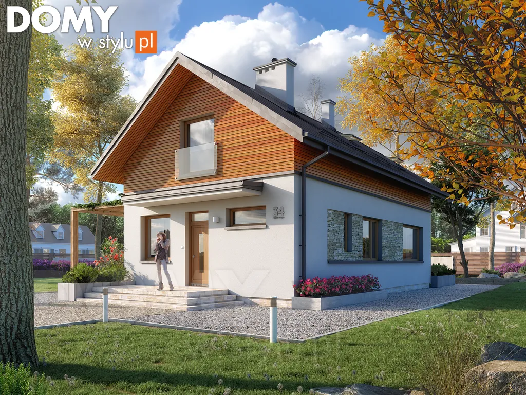 Nowoczesny projekt domu z poddaszem Pryma 2 - wizualizacja frontowa