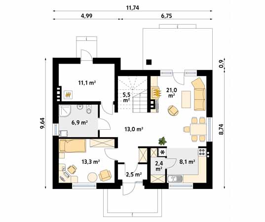 Projekt domu Ptyś - rzut parteru