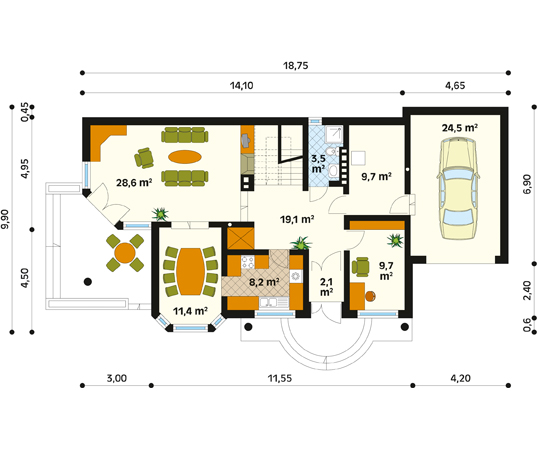 Projekt domu Refren - rzut parteru