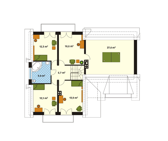 Projekt domu Róża - rzut poddasza