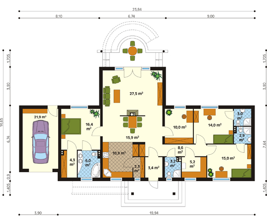 Projekt domu Rozłogi - rzut parteru
