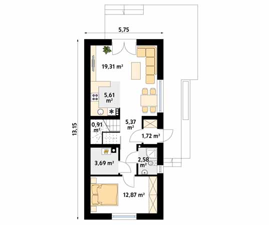 Projekt domu Ryś - rzut parteru