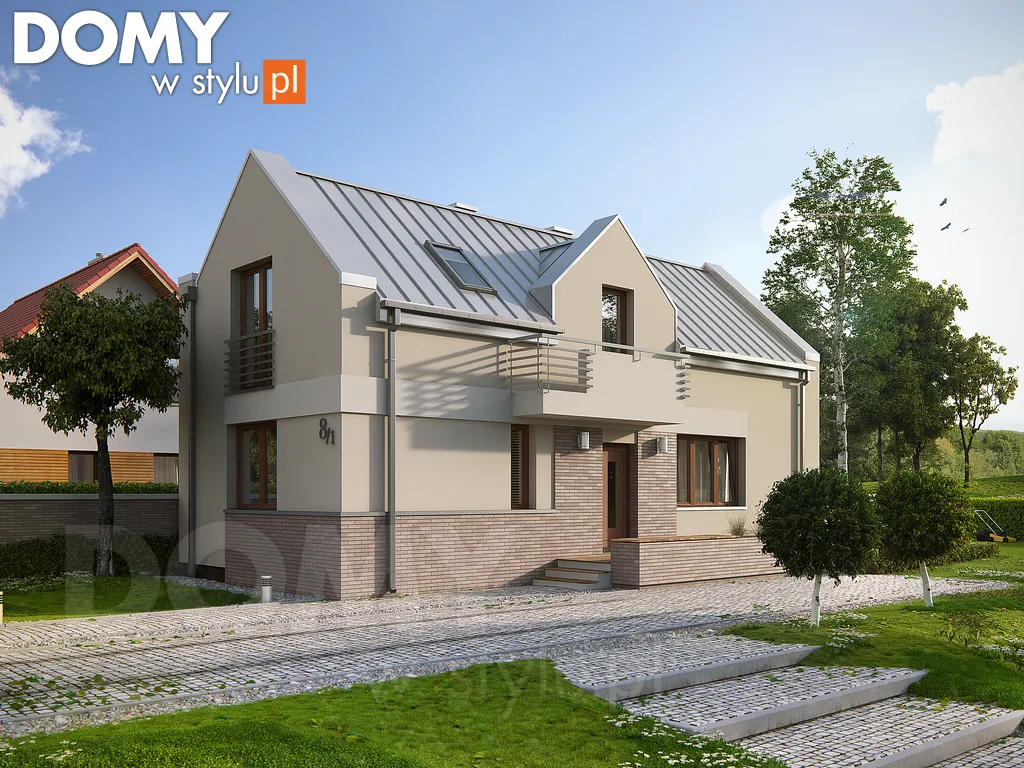 Nowoczesny projekt domu z poddaszem Ryś - wizualizacja frontowa