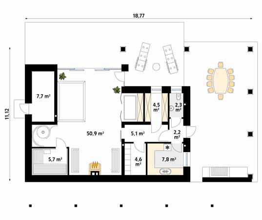Projekt garażu Sauna - rzut parteru