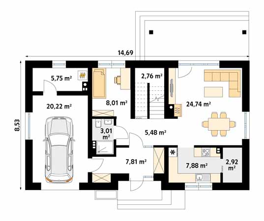 Projekt domu Sekwana - rzut parteru