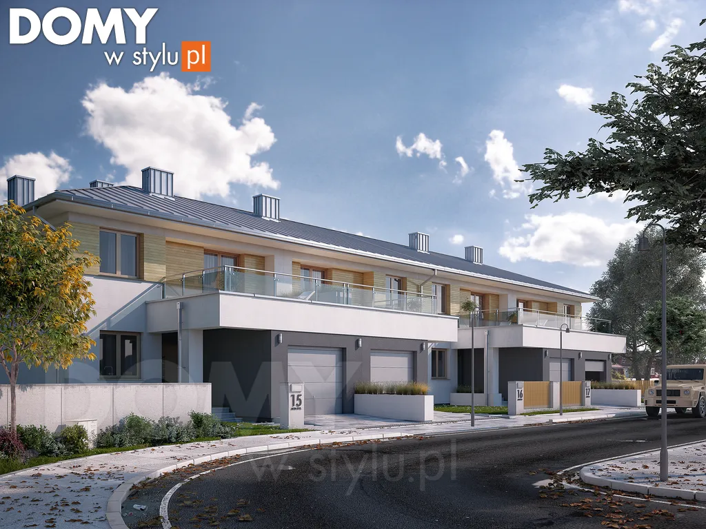 Nowoczesny projekt domu w zabudowie szeregowej Sekwoja - wizualizacja frontowa