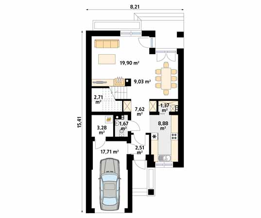 Projekt domu Sekwoja W2 - rzut parteru