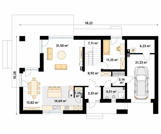 Projekt domu Słoneczny 3 - rzut parteru