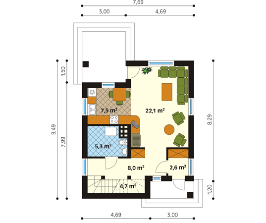 Projekt domu Słowik - rzut parteru