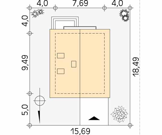 Projekt domu Słowik - usytuowanie na działce