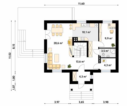 Projekt domu Sójka 2 - rzut parteru