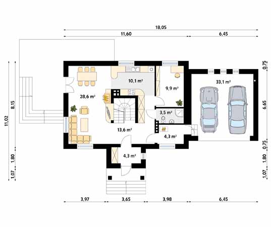 Projekt domu Sójka 3 - rzut parteru
