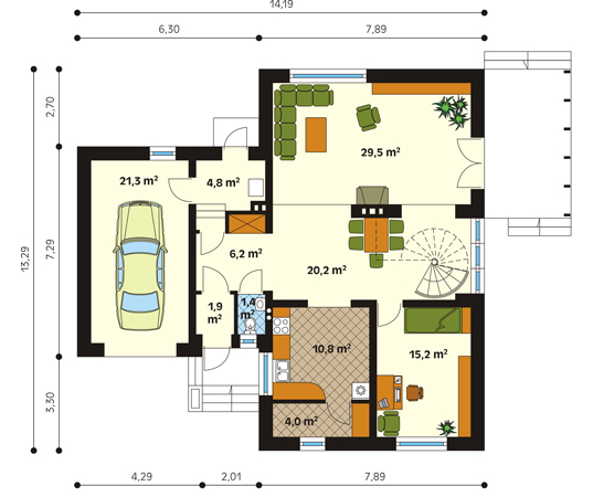 Projekt domu Sokół 2 - rzut parteru