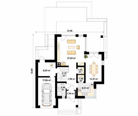 Projekt domu Sopran 6 - rzut parteru