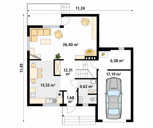 Projekt domu Stokrotka 2 dr-S - rzut parteru