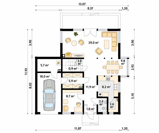 Projekt domu Syriusz dr-T - rzut parteru