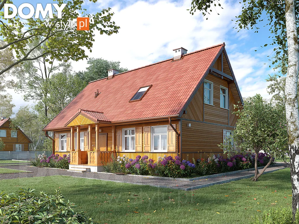 Projekt domu drewnianego z poddaszem Szpak dr-S - wizualizacja frontowa