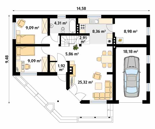 Projekt domu Szyper 9 - rzut parteru