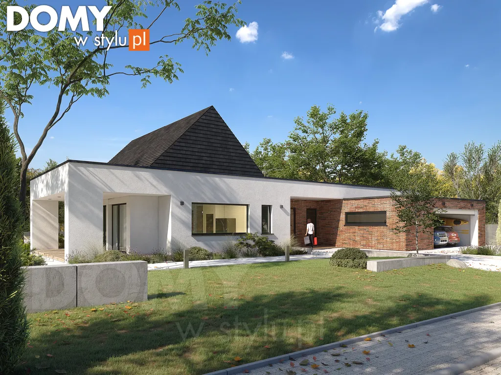 Nowoczesny projekt domu parterowego Temida - wizualizacja frontowa