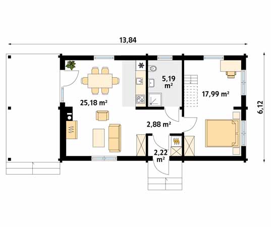 Projekt domu Traper 2 bal - rzut parteru