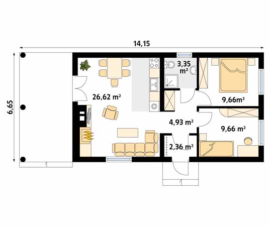 Projekt domu Traper bal - rzut parteru