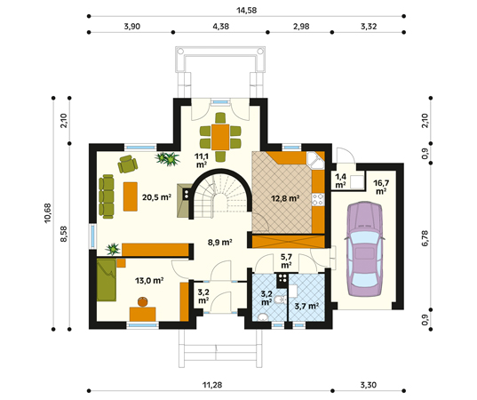 Projekt domu Wachlarz - rzut parteru
