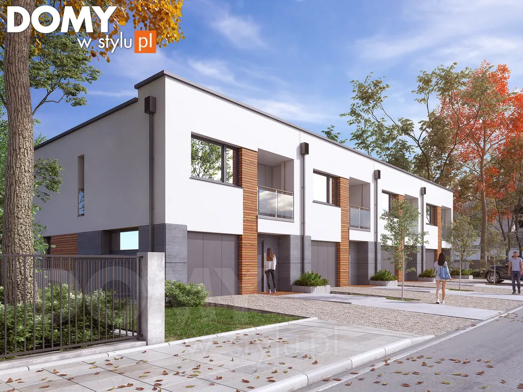 Nowoczesny projekt domu w zabudowie szeregowej Wiąz - wizualizacja frontowa