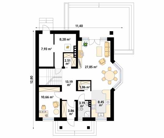 Projekt domu Wilga 2 - rzut parteru