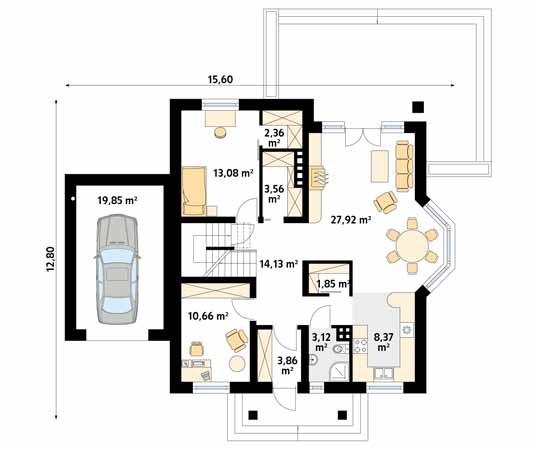 Projekt domu Wilga 4 - rzut parteru
