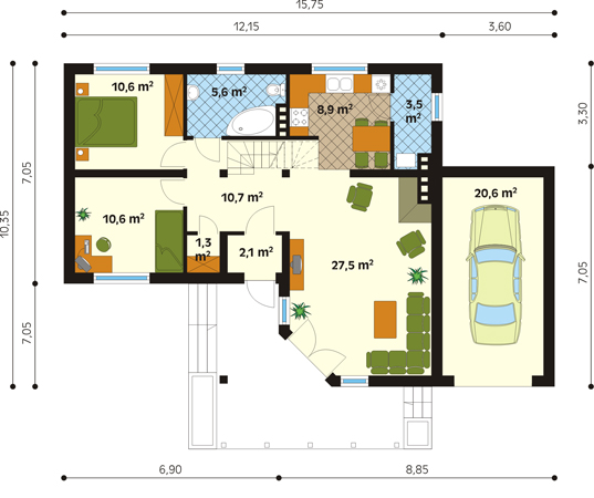 Projekt domu Wist - rzut parteru