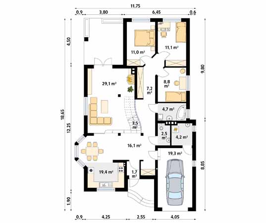 Projekt domu Zawilec 2 - rzut parteru